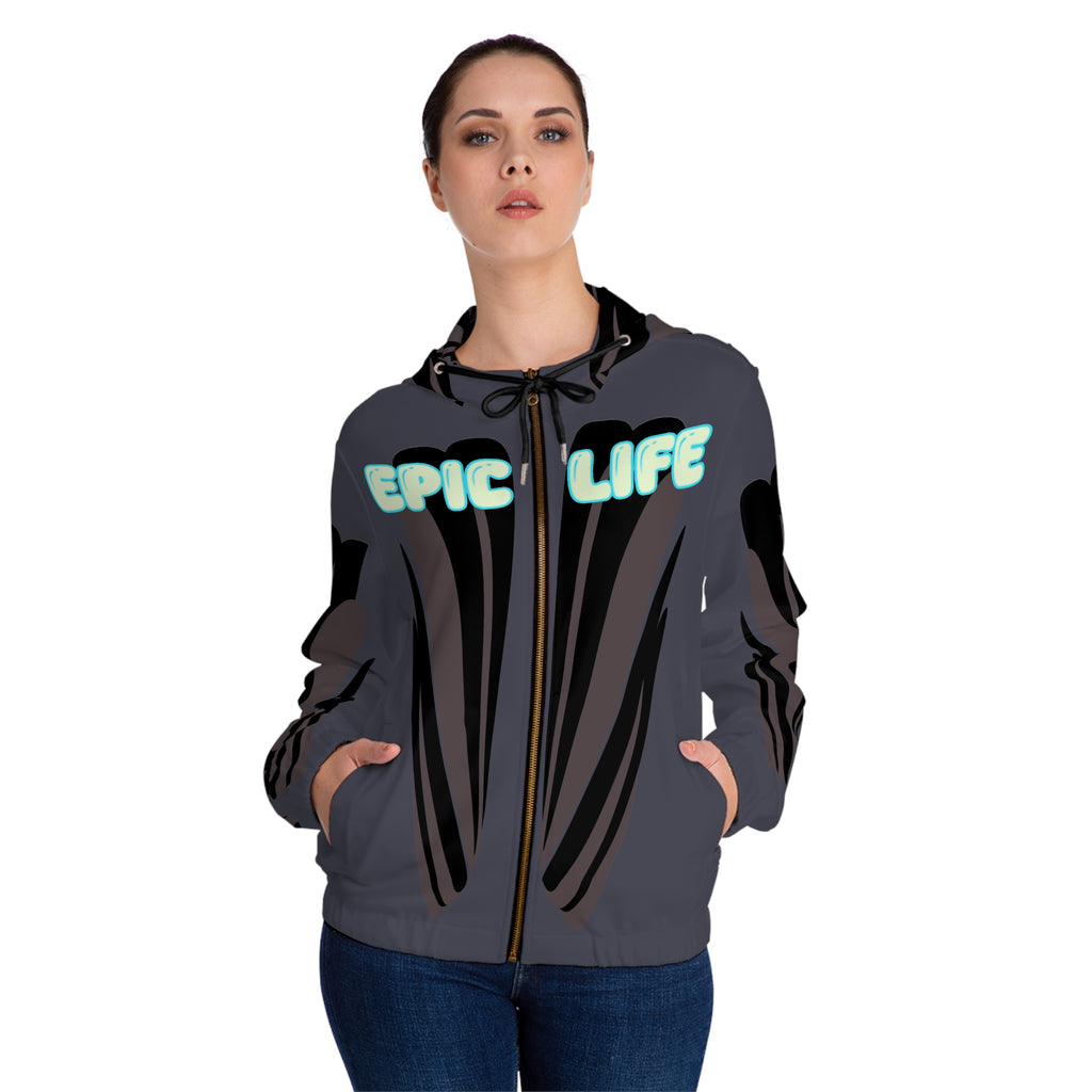 Epic Life Women’s Full-Zip Hoodie — Bold Graphic AOP Streetwear