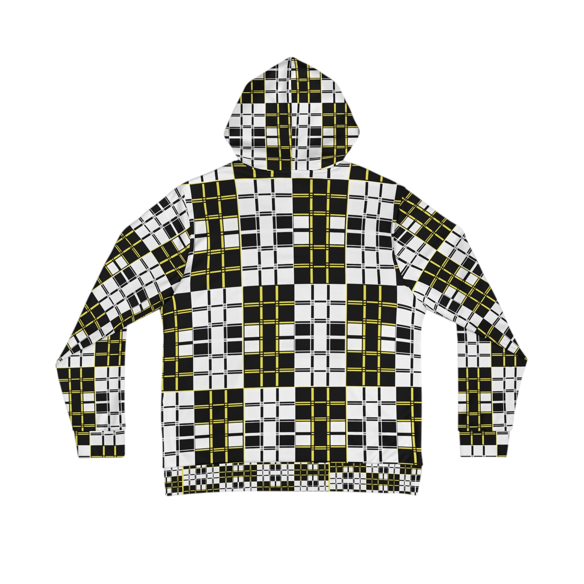 Checkerboard Grid Hoodie — Black, White & Olive Geometric All-Over Print