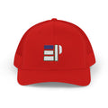 Red Trucker Cap with Retro Striped 'P' Patch — Casual Snapback Hat