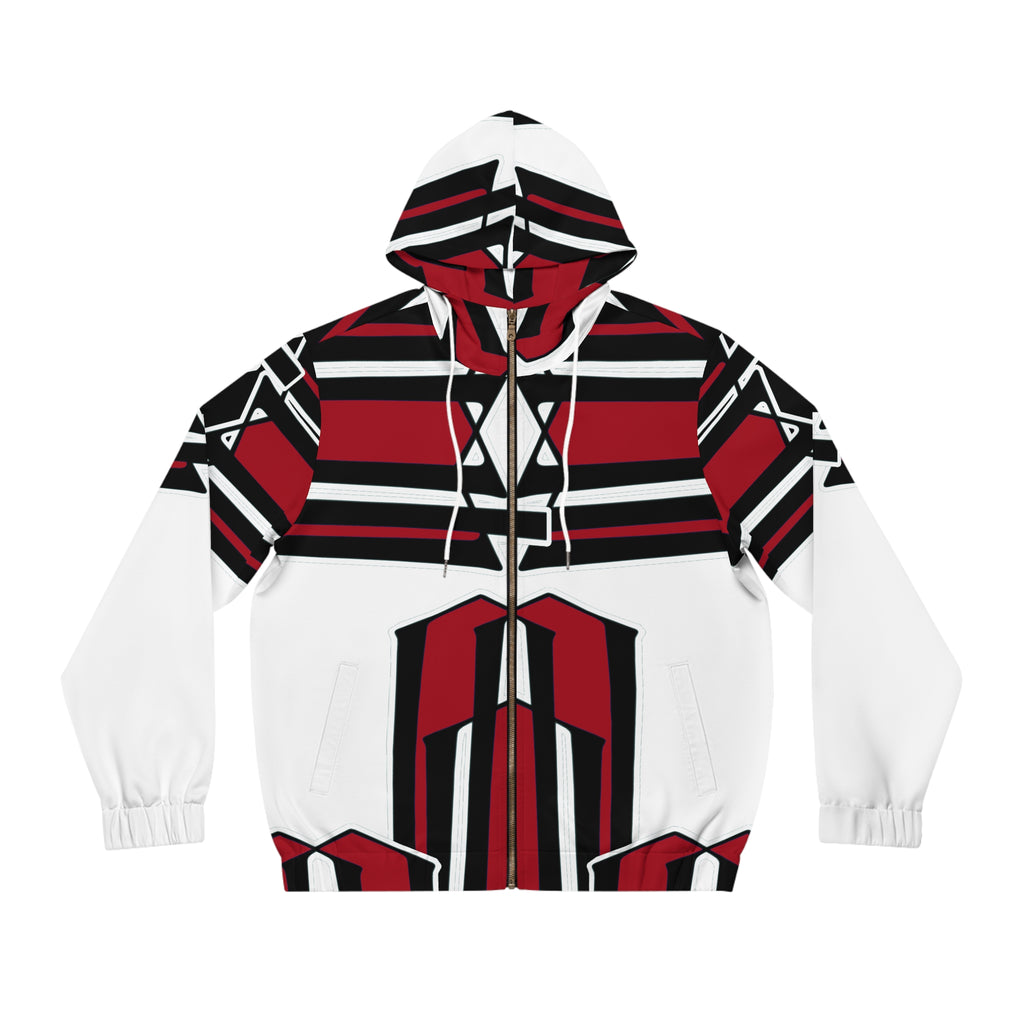 Ohio State-Inspired Red & Black Striped Full-Zip Hoodie
