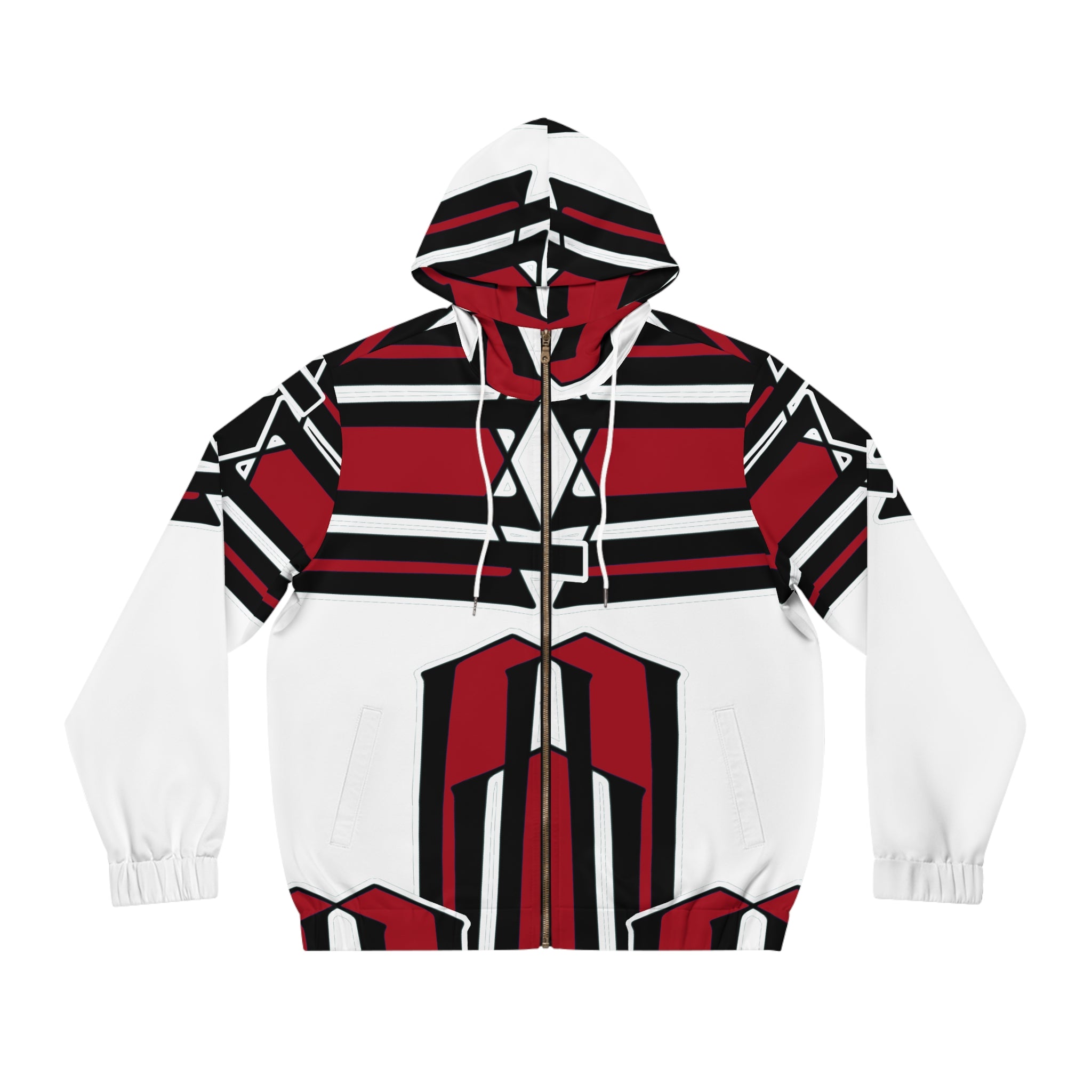Ohio State-Inspired Red & Black Striped Full-Zip Hoodie