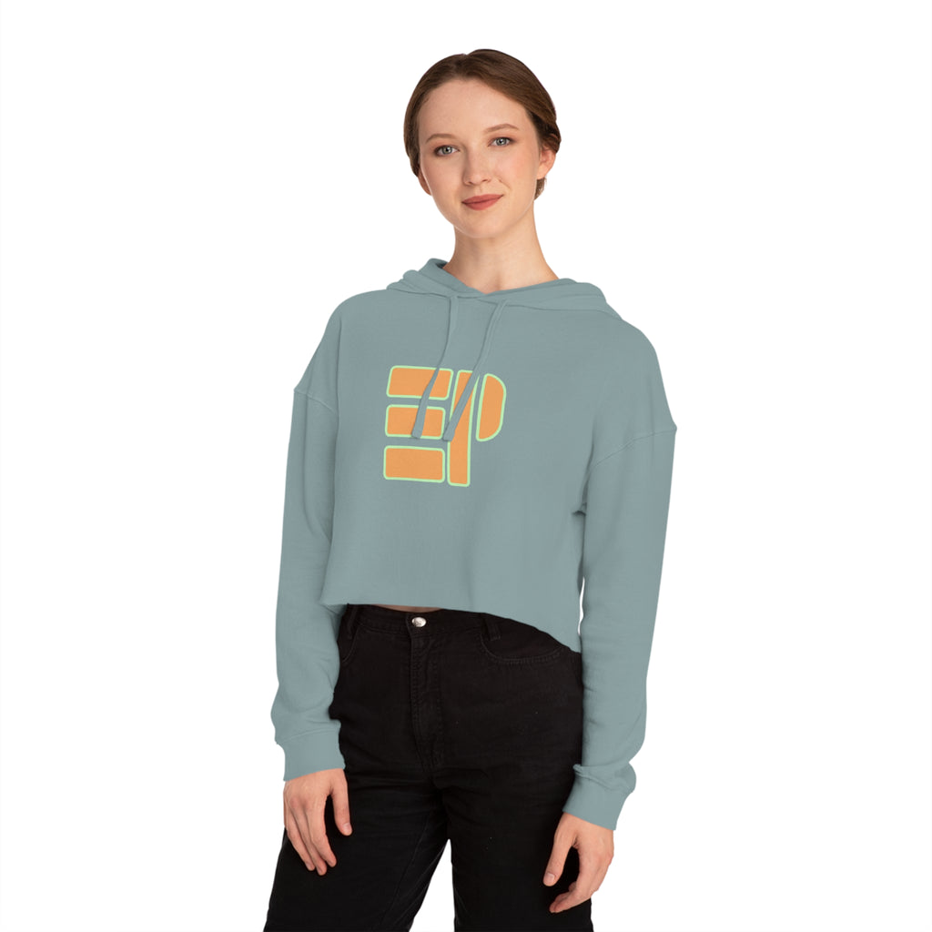Cropped Hoodie — Retro Minimalist Orange Stripe Logo