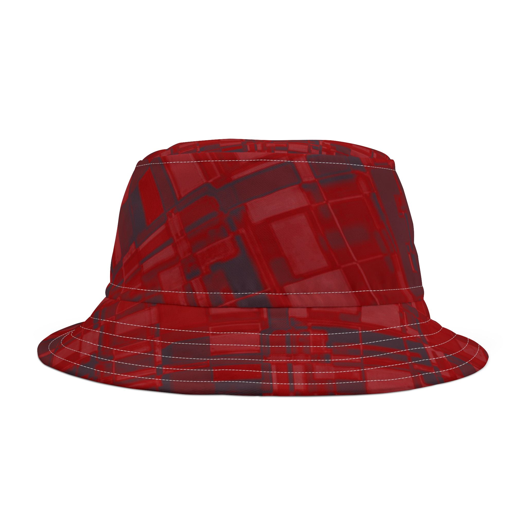 Red Plaid Pattern Bucket Hat — Casual Streetwear Sun Hat