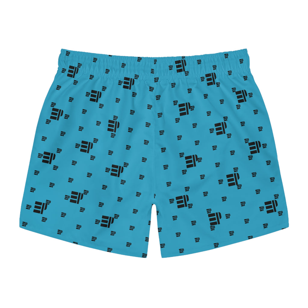 Aqua Blue Logo-Print Swim Trunks