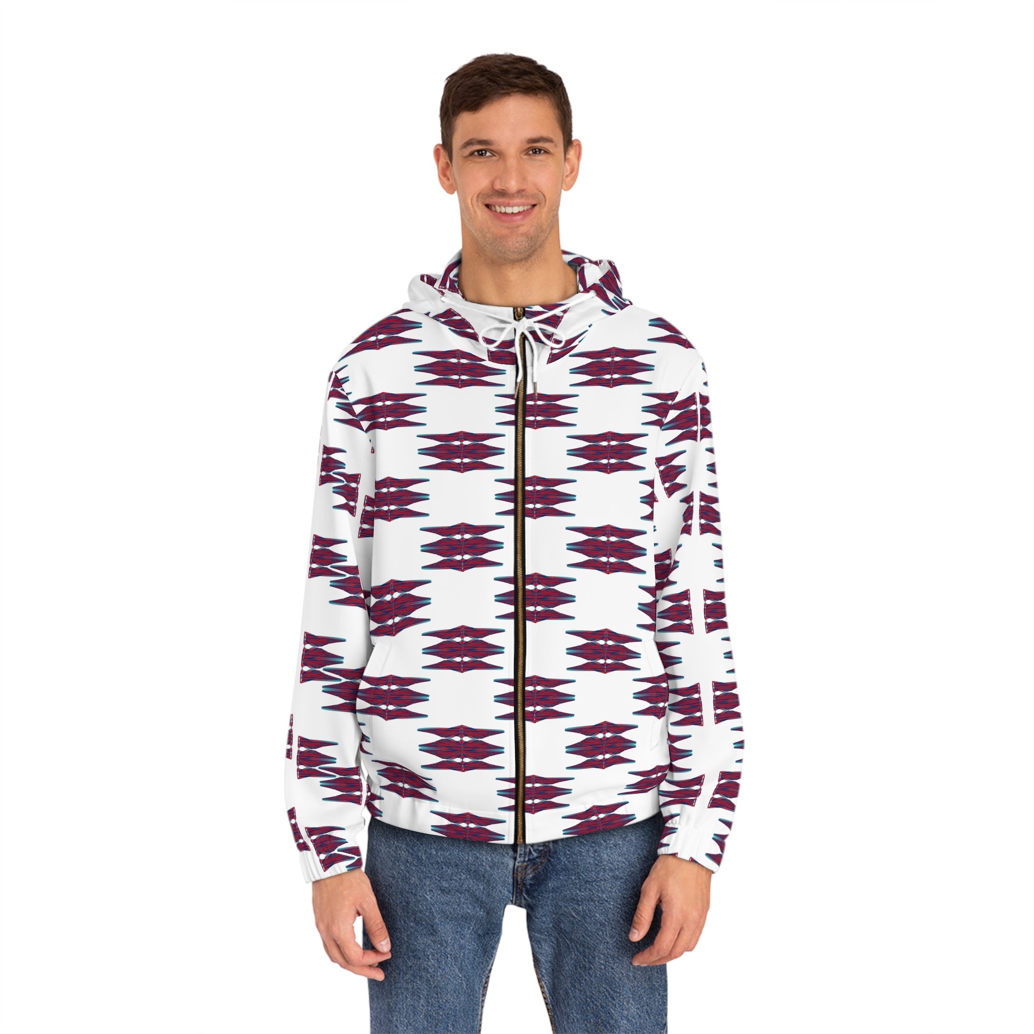 Geometric Maroon Aztec Zip-Up Hoodie