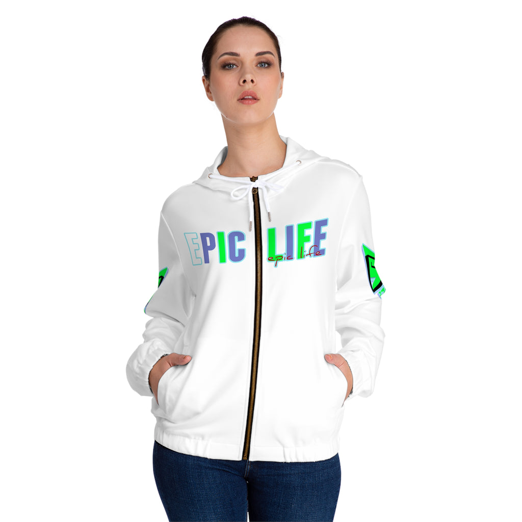Epic Life Women’s Full-Zip Hoodie — Neon Graphic Zip-Up Jacket