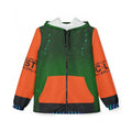 Green & Orange Graphic Windbreaker Jacket – All-Over Print, Bold Streetwear
