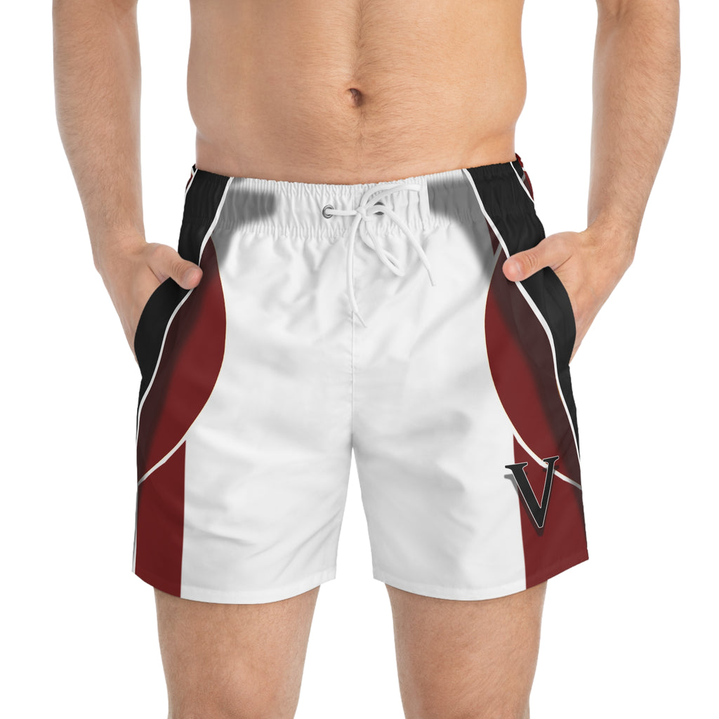 Men's Athletic Swim Trunks — Red & Black Geometric Design (AOP)