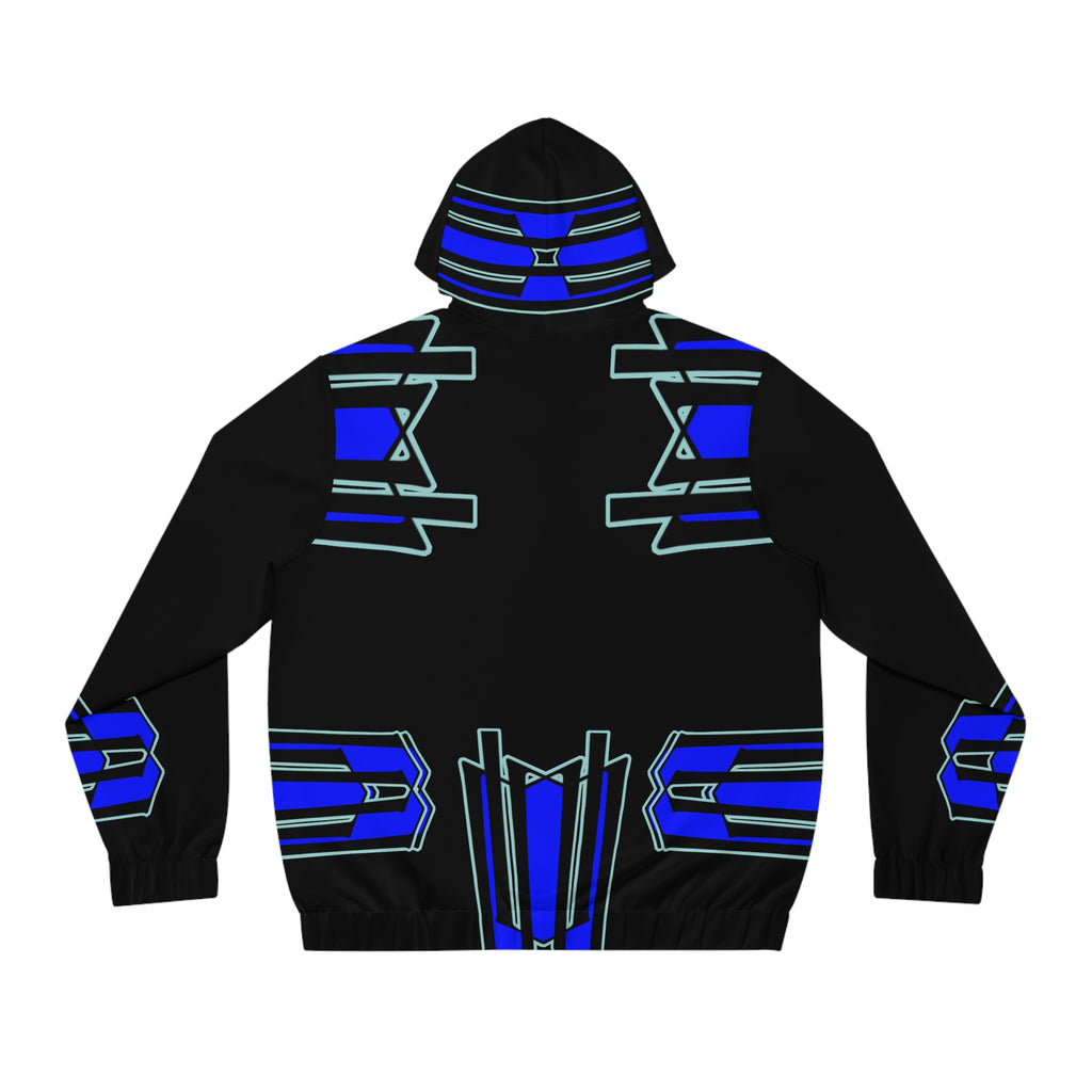 Geometric Neon Blue Zip Hoodie — Futuristic Streetwear Jacket