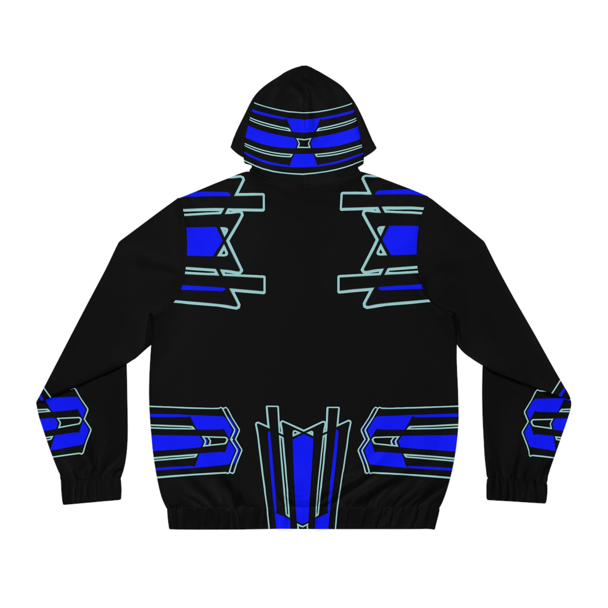 Geometric Neon Blue Zip Hoodie — Futuristic Streetwear Jacket