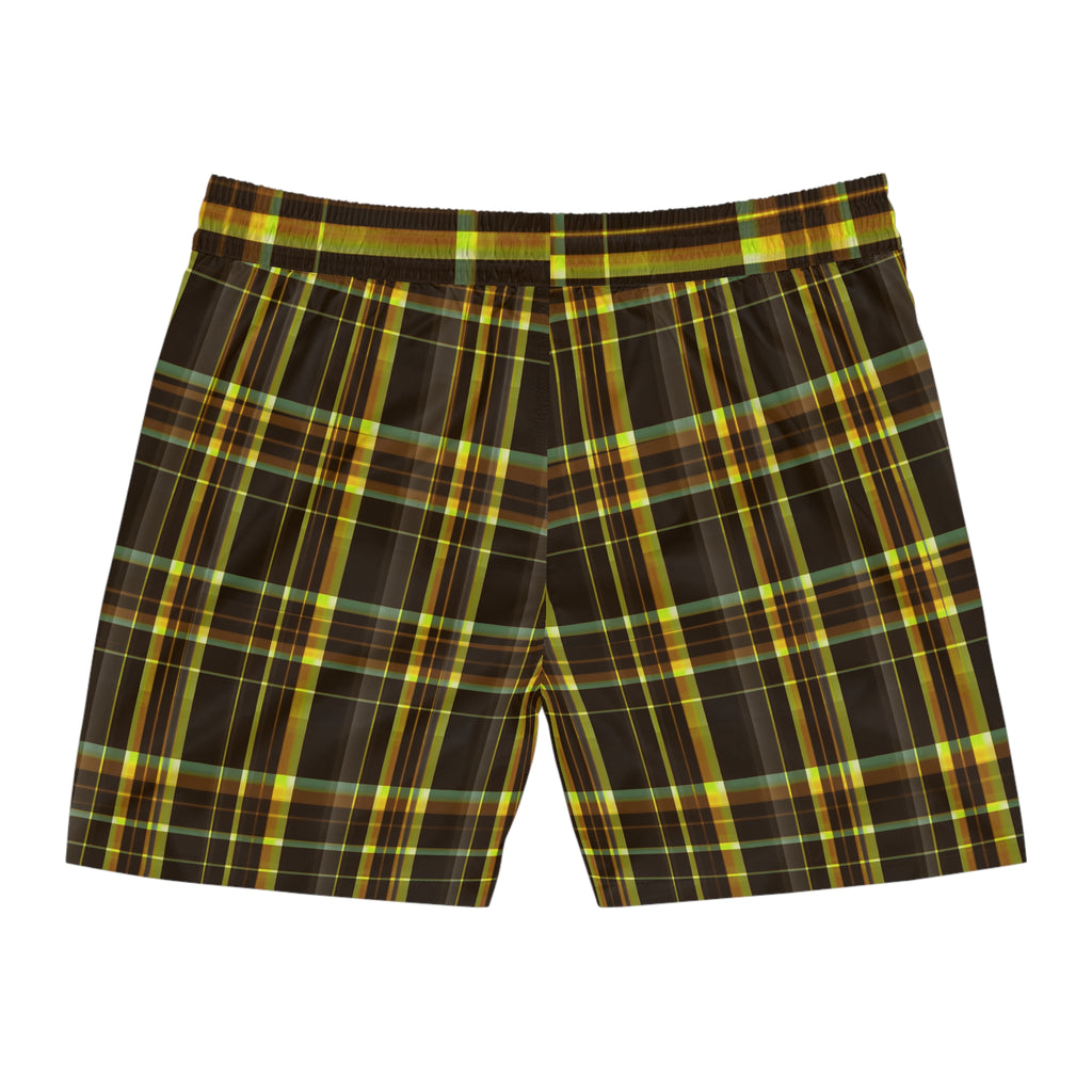 Men's Plaid Swim Shorts - Stylish Beachwear for Summer, Great for Pool Parties, Vacation, Gifts, Casual Summer Outfits, AOP Design