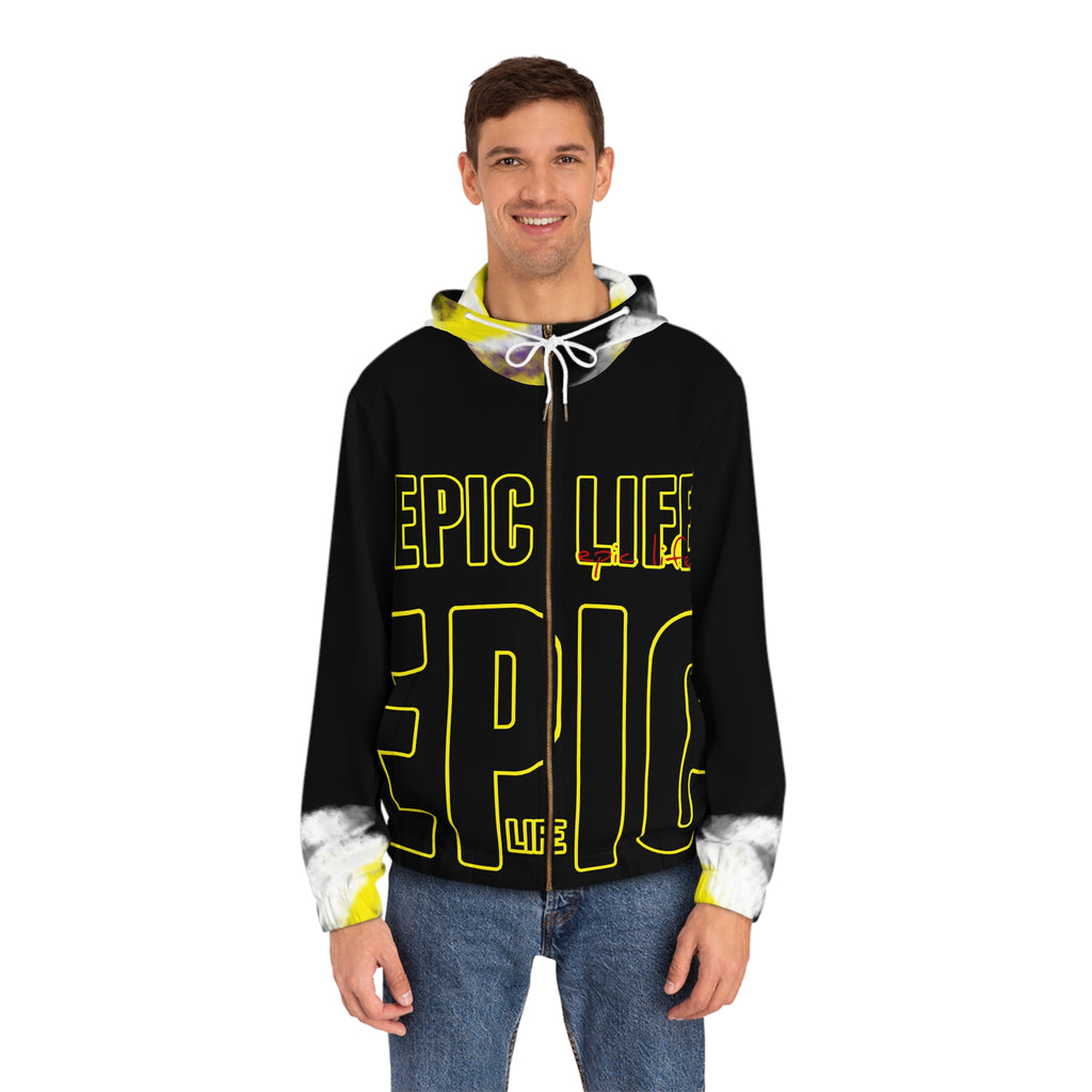 Epic Life Full-Zip Hoodie — Bold Black & Yellow Graphic Zip-Up