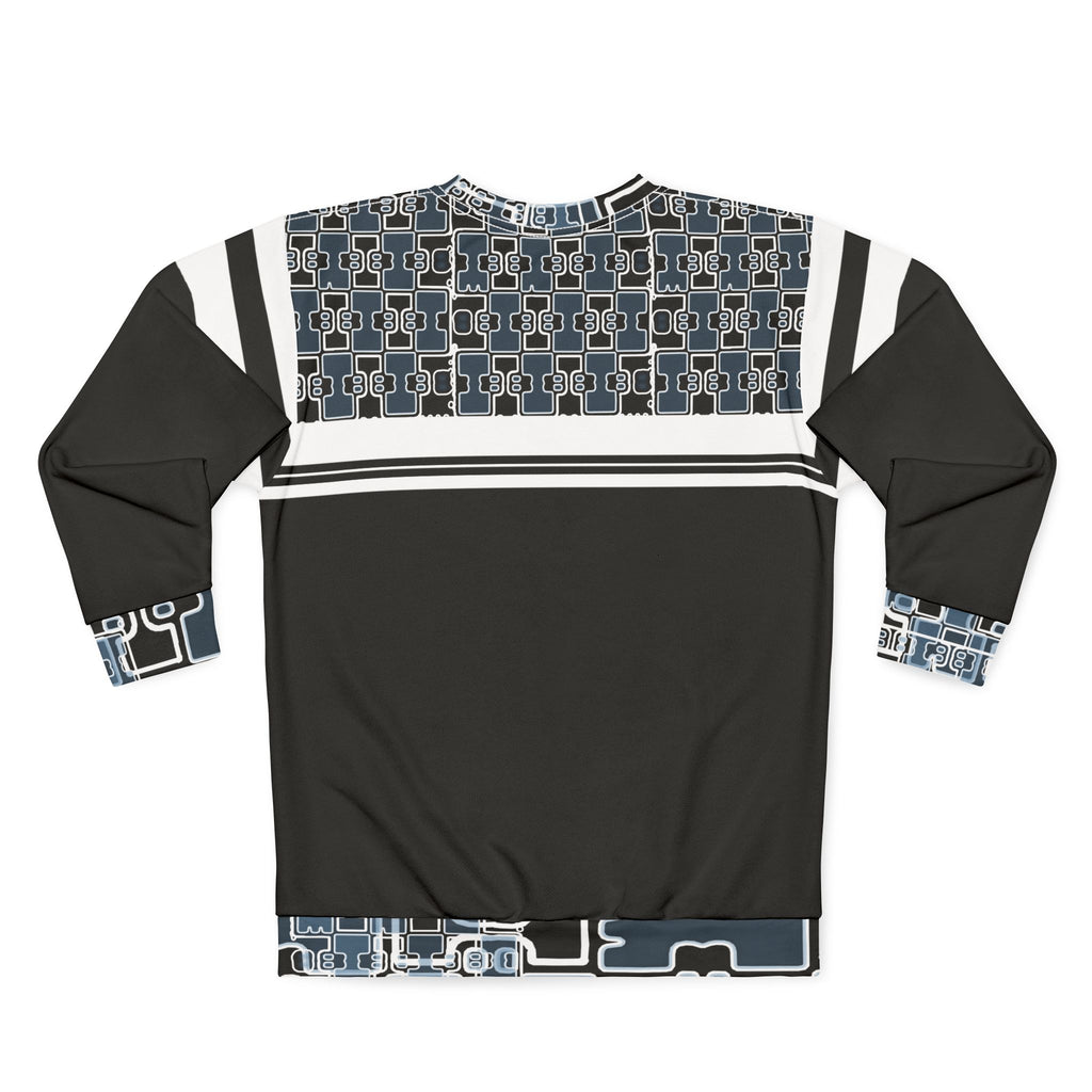 Retro Geo Panel Sweatshirt — Black & Slate All-Over Print
