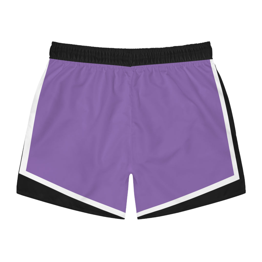 Epic Life Purple Swim Trunks – Retro Stripe Beach Shorts