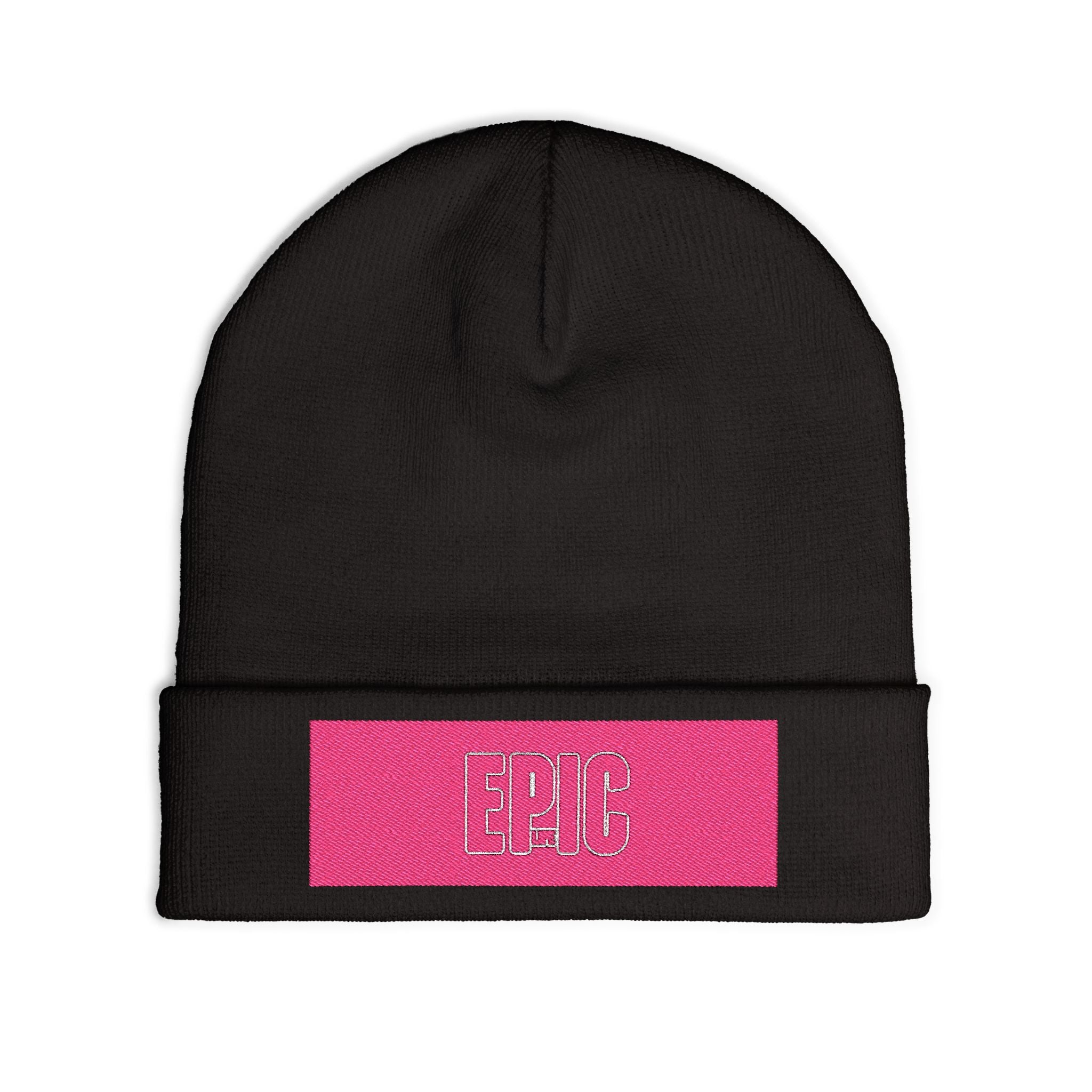 Embroidered 'EPIC' Knit Beanie - Pink Patch Winter Hat