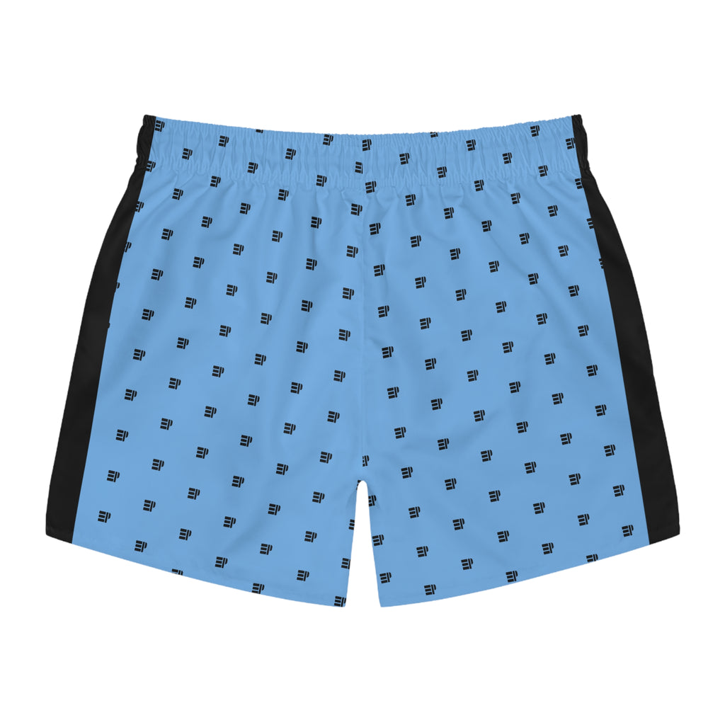 Blue Micro-Pattern Swim Trunks with Black Side Panels