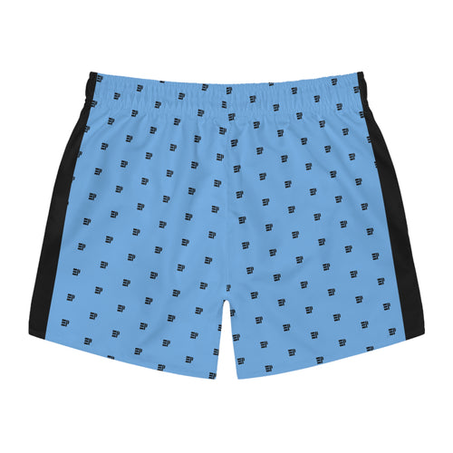 Blue Micro-Pattern Swim Trunks with Black Side Panels