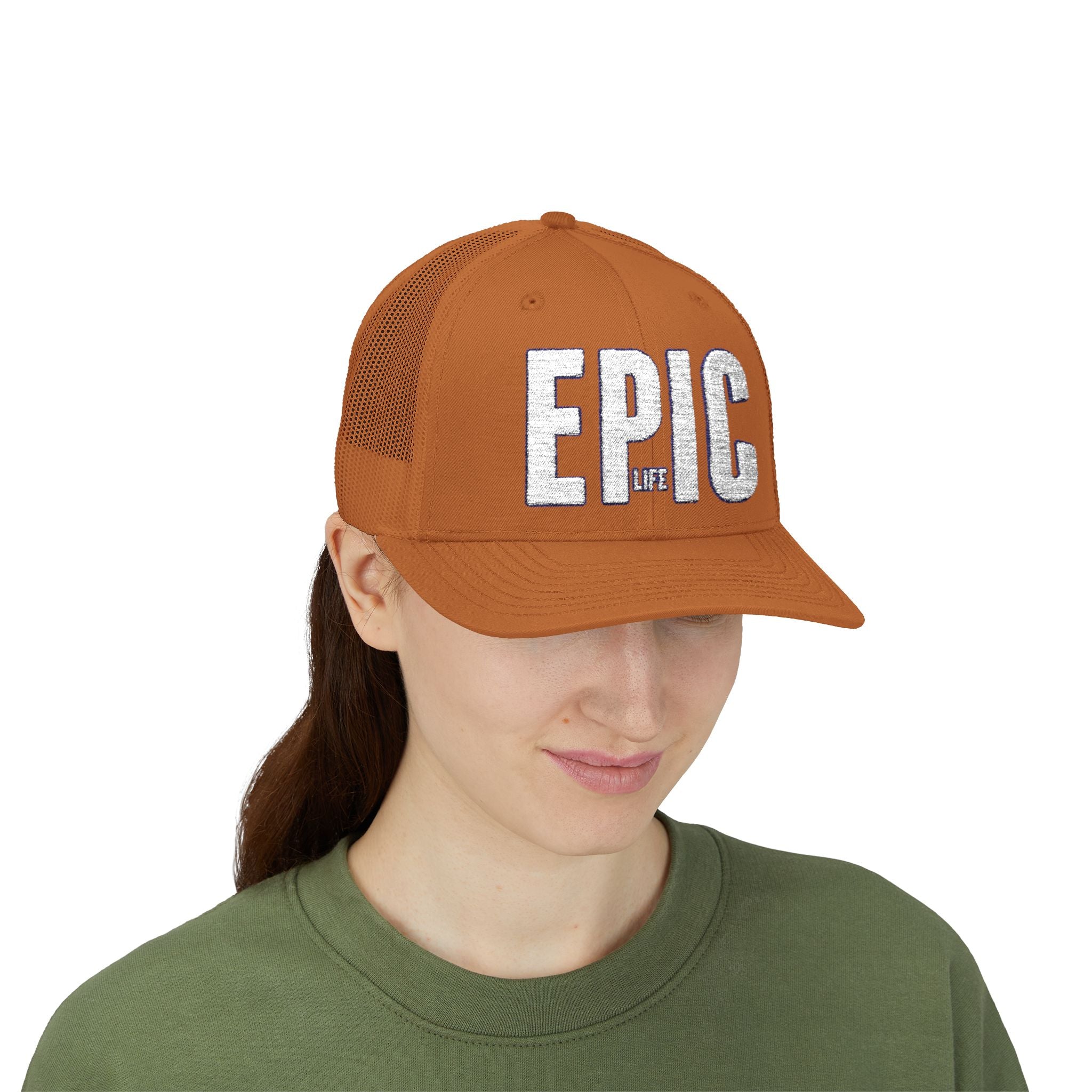 EPIC Snapback Trucker Cap — Distressed Bold Logo Mesh Hat