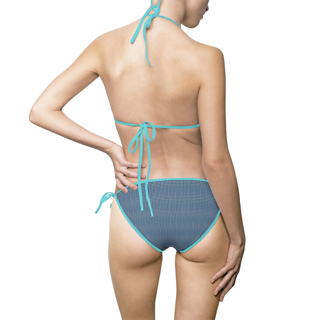 Blue Mini-Check Triangle Bikini — Women's Tie-Side Swimsuit