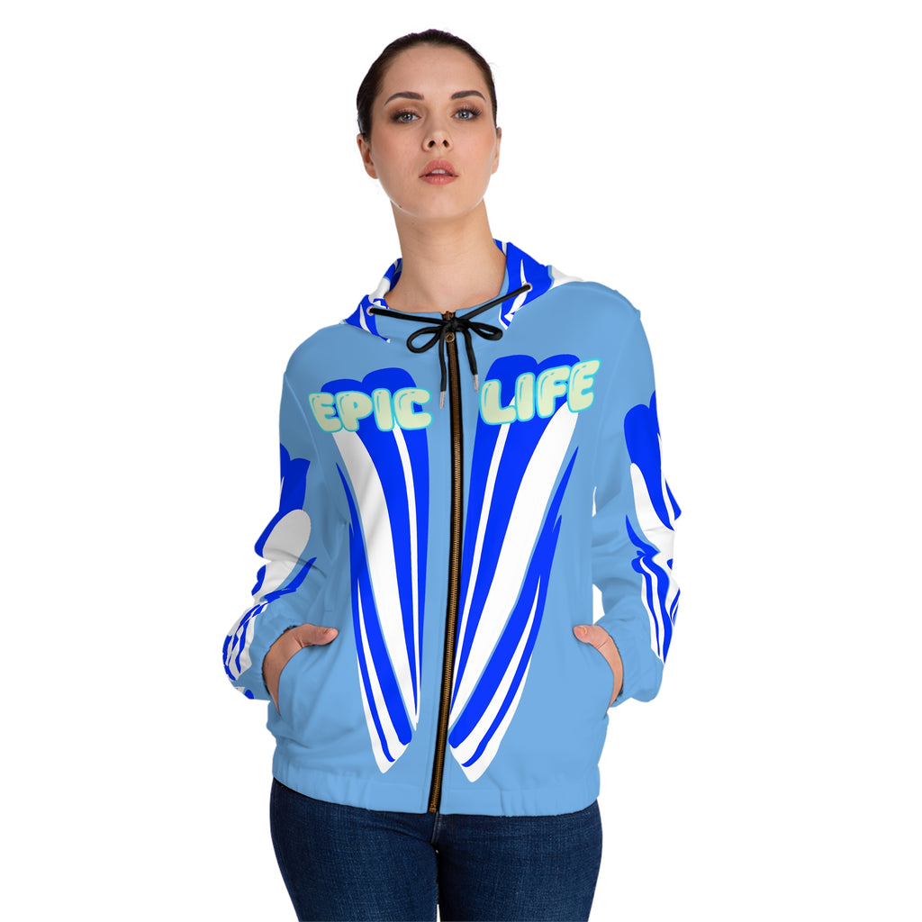 Epic Life Blue Graphic Hoodie — Women’s Full-Zip Zip-Up