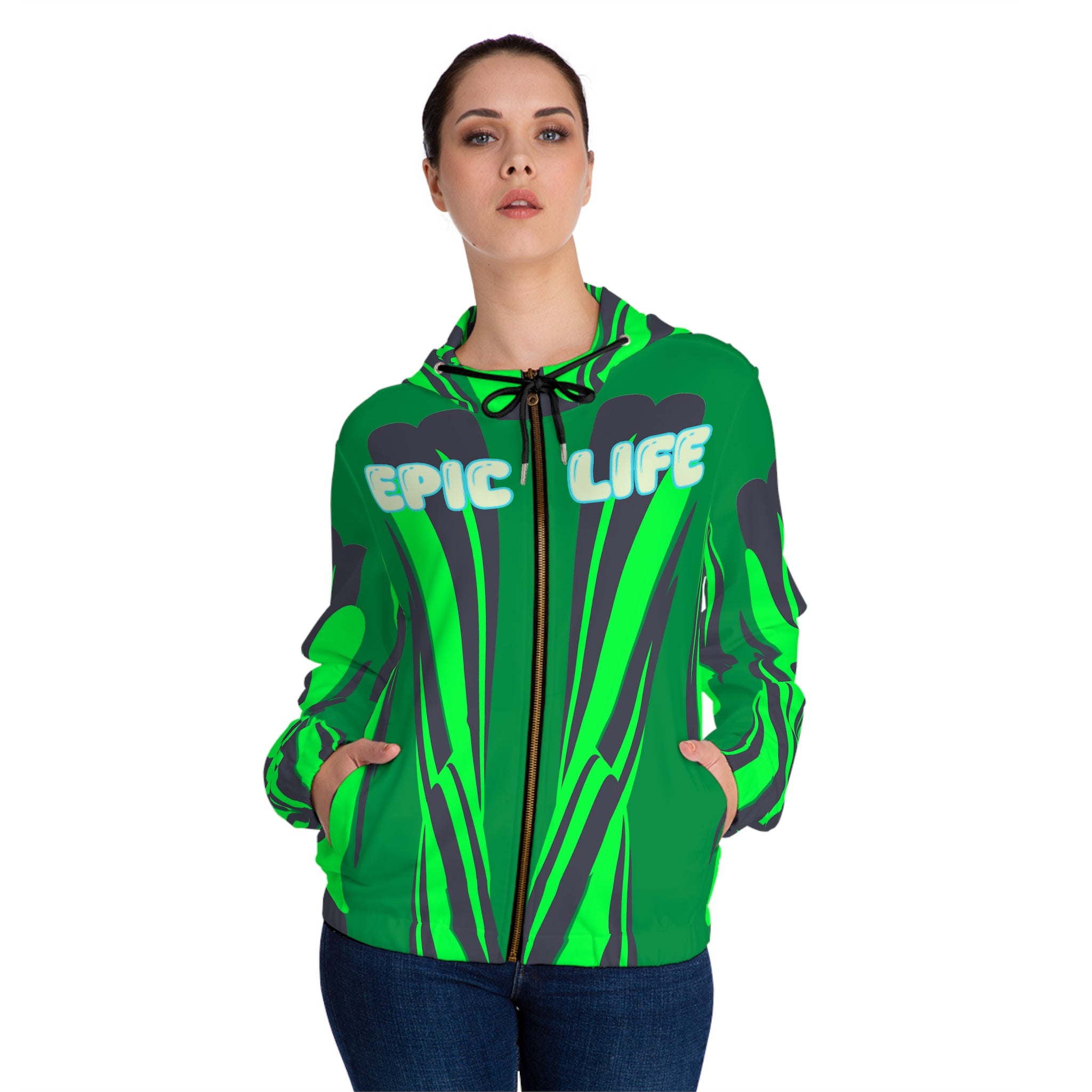 Epic Life Green Abstract Zip-Up Hoodie