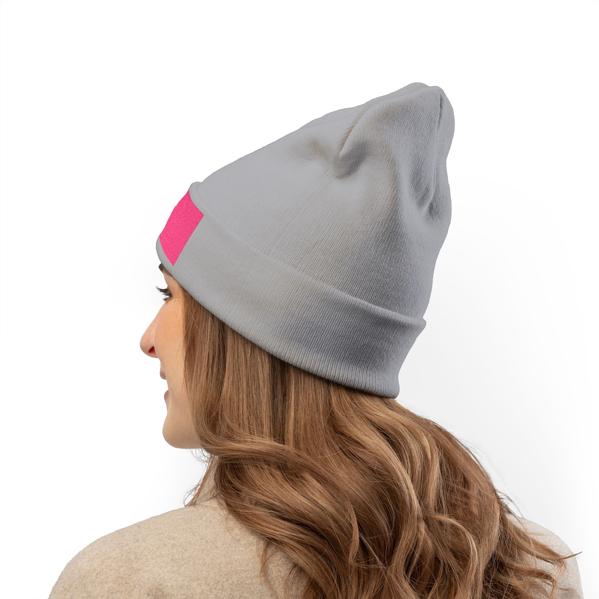 Embroidered 'EPIC' Knit Beanie - Pink Patch Winter Hat