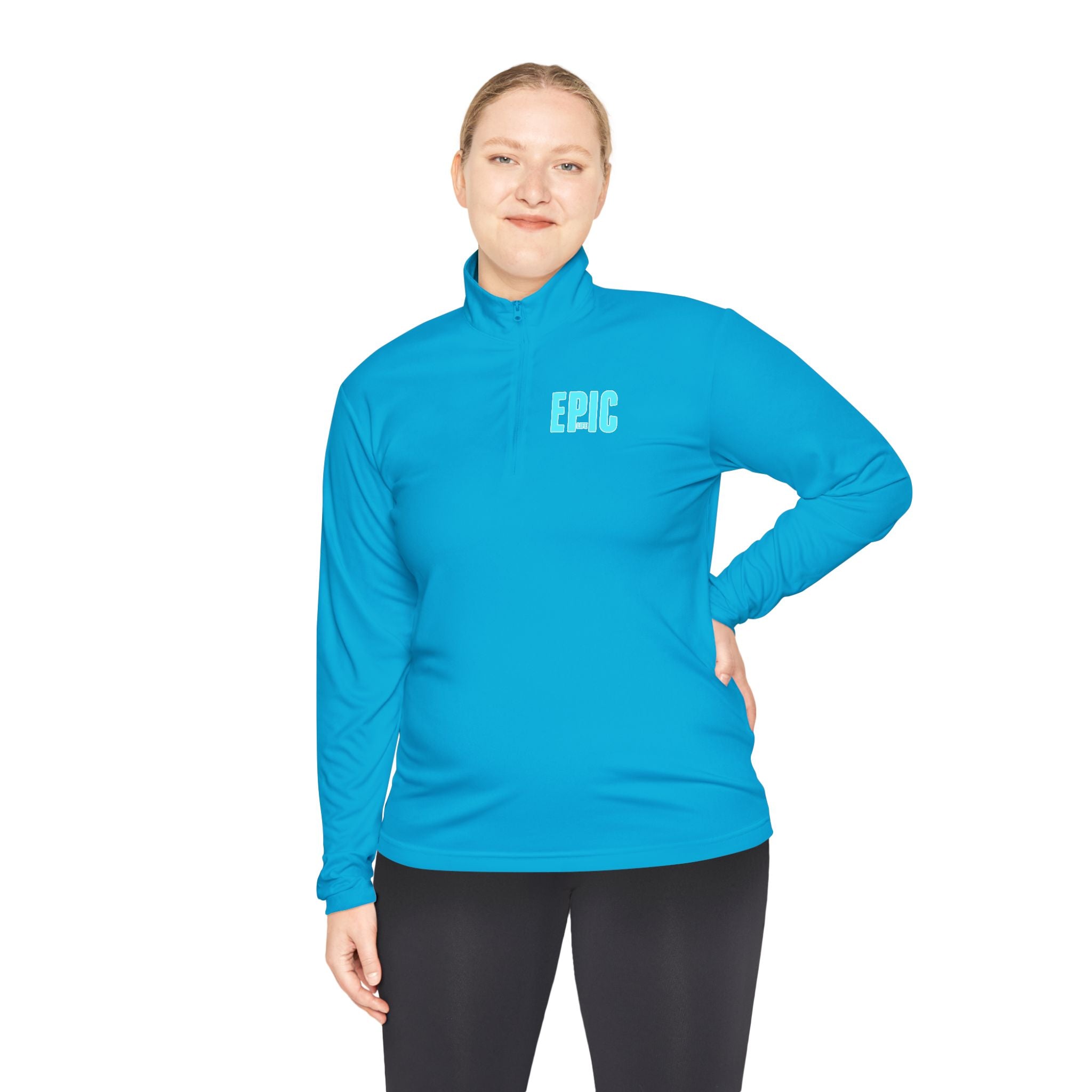Women’s Epic Quarter-Zip Pullover — Minimal Aqua Logo Zip-Up