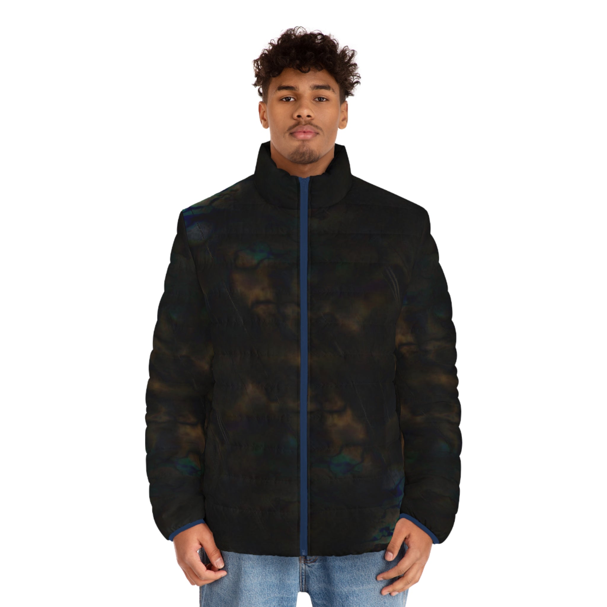Men's Iridescent Cloud Puffer Jacket — Dark Moody All-Over Print