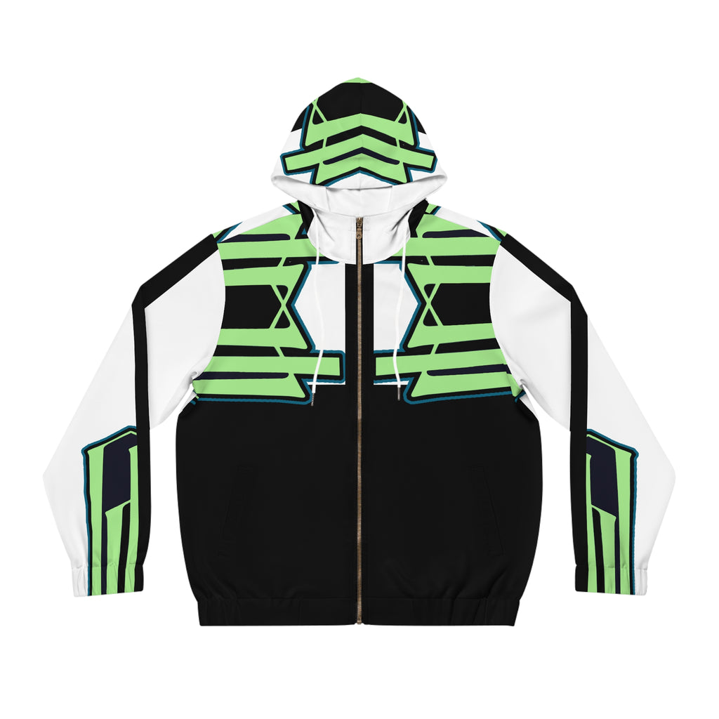 Geometric Neon Stripe Full-Zip Hoodie
