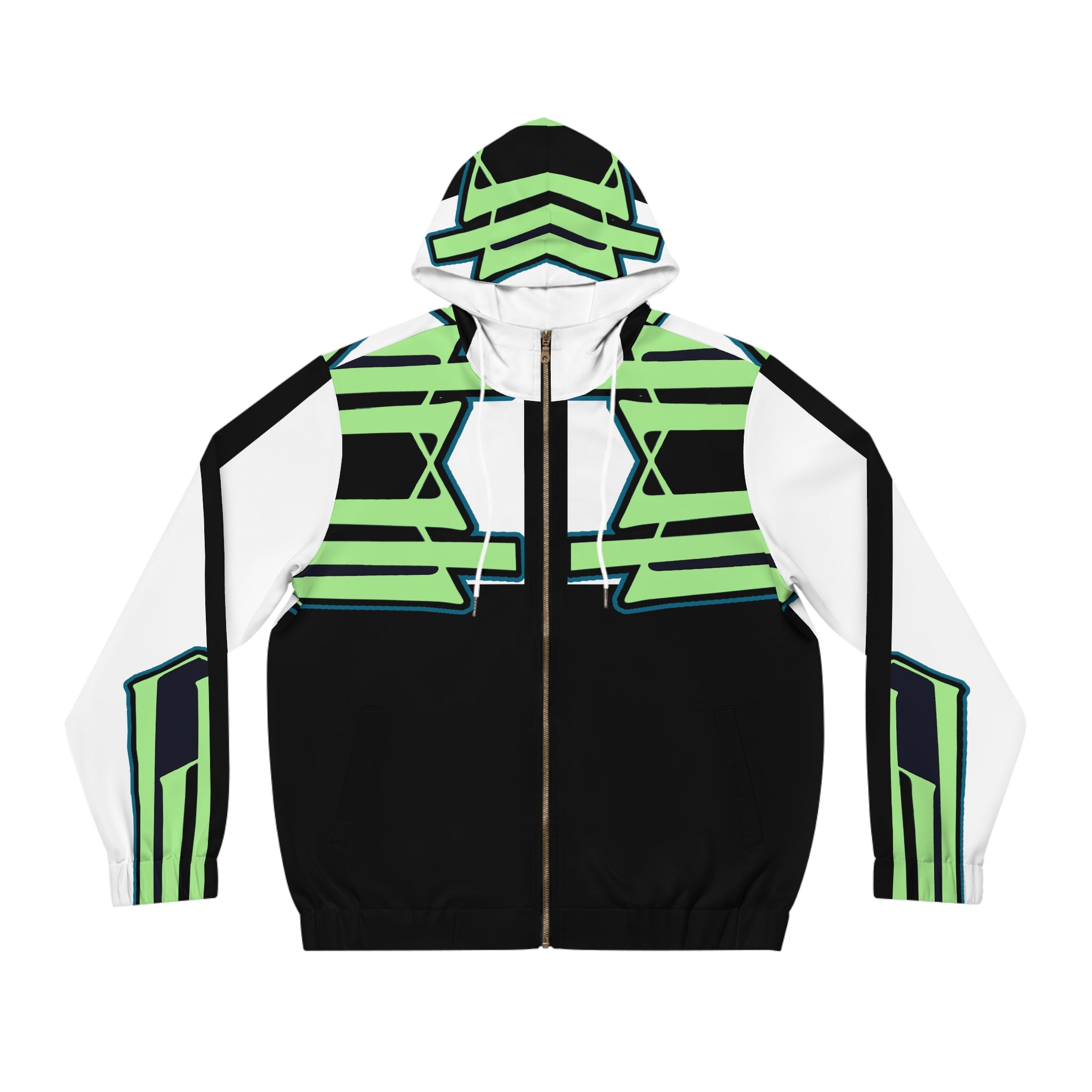 Geometric Neon Stripe Full-Zip Hoodie