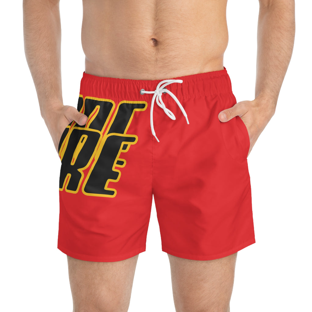Red 'VOTE' Graphic Swim Trunks — Bold Patriotic Beach Shorts