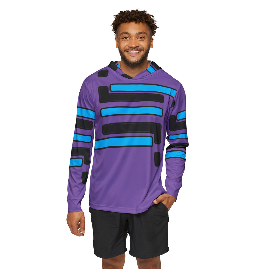Abstract Retro Stripe Sports Hoodie — Purple & Teal Warmup Pullover