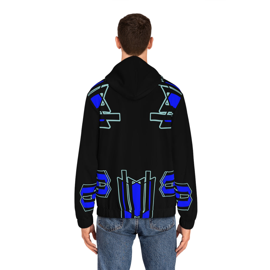 Geometric Neon Blue Zip Hoodie — Futuristic Streetwear Jacket