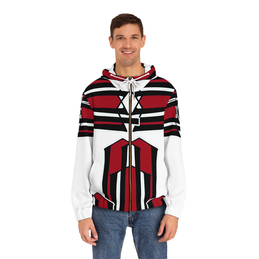 Ohio State-Inspired Red & Black Striped Full-Zip Hoodie