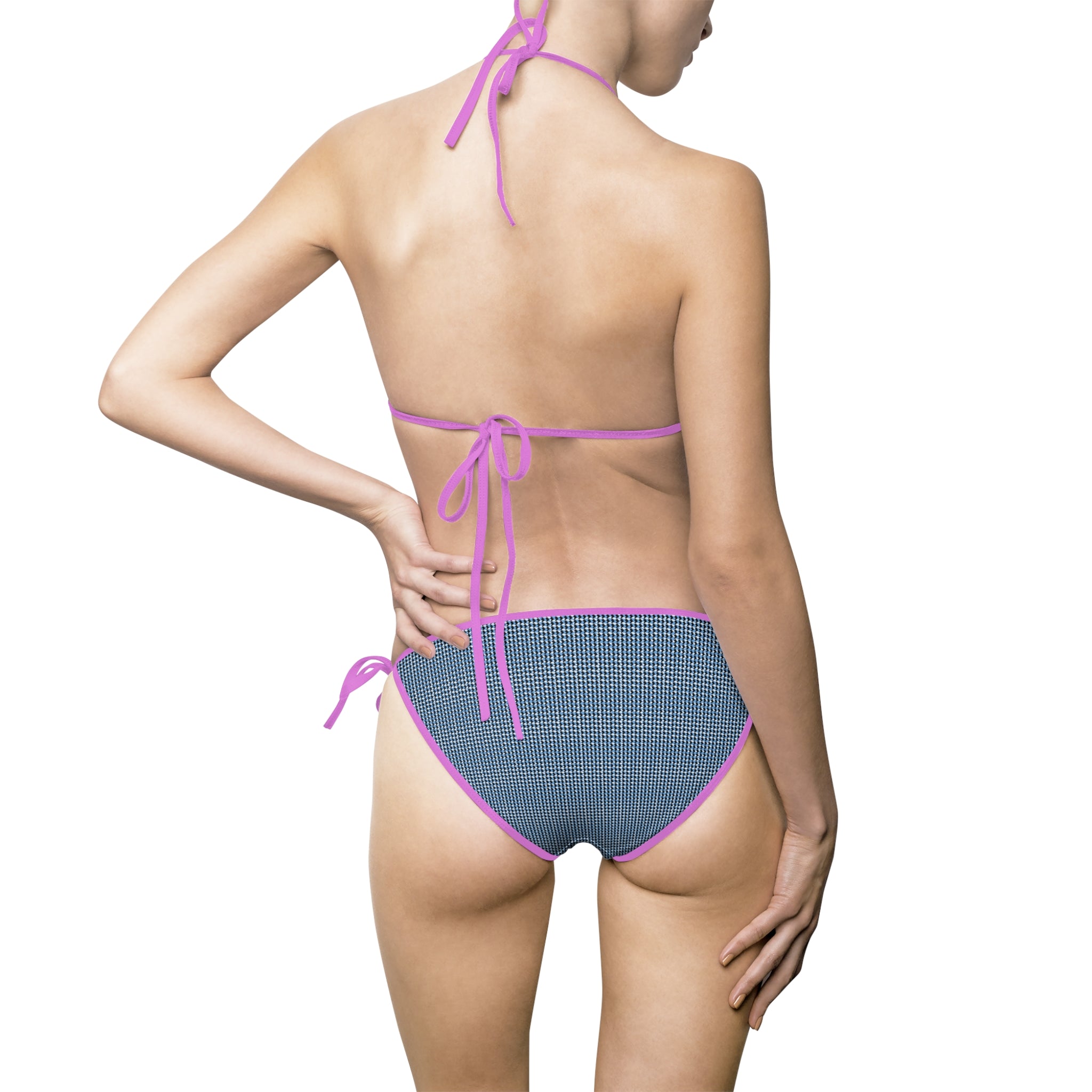 Blue Mini-Check Triangle Bikini — Women's Tie-Side Swimsuit
