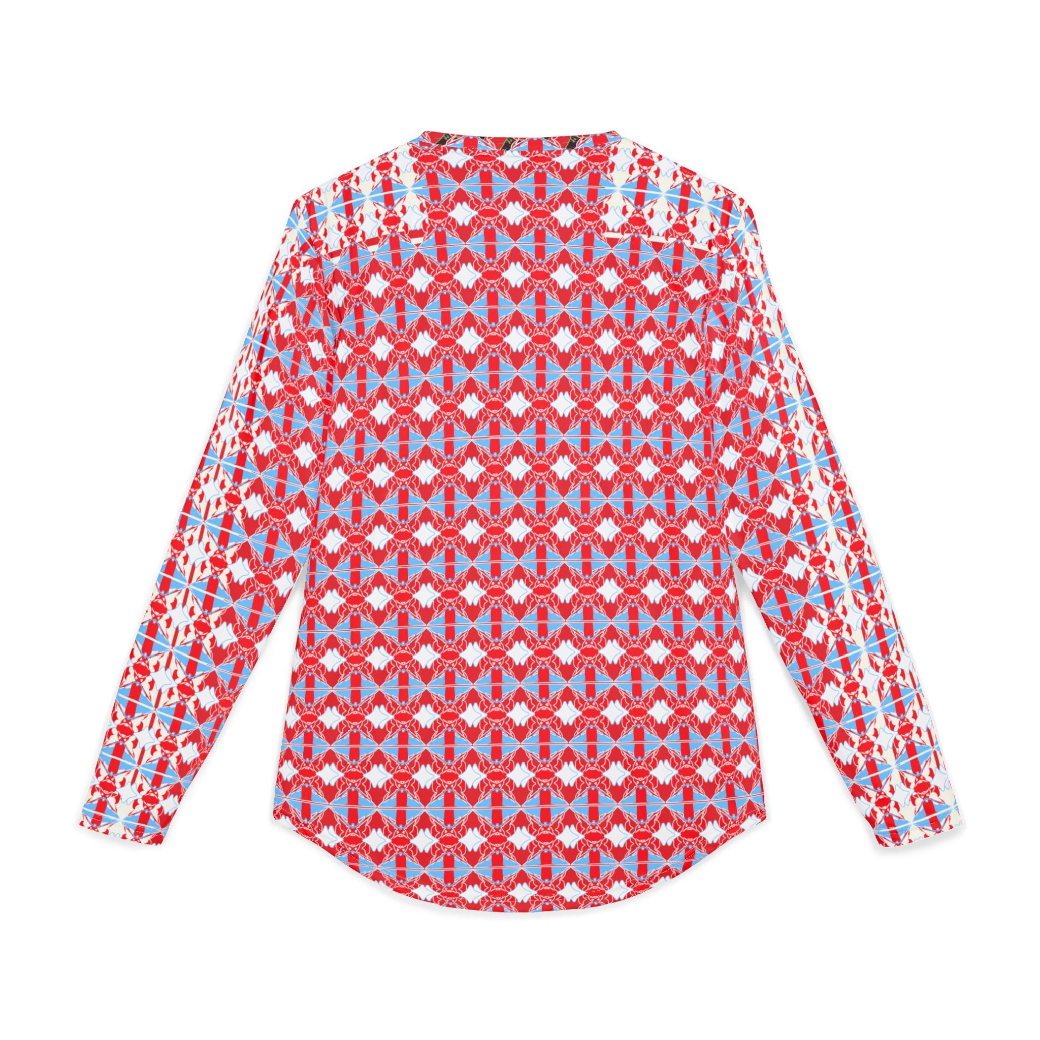 Men's Red Geometric UV Protection Long Sleeve Shirt — All-Over Print