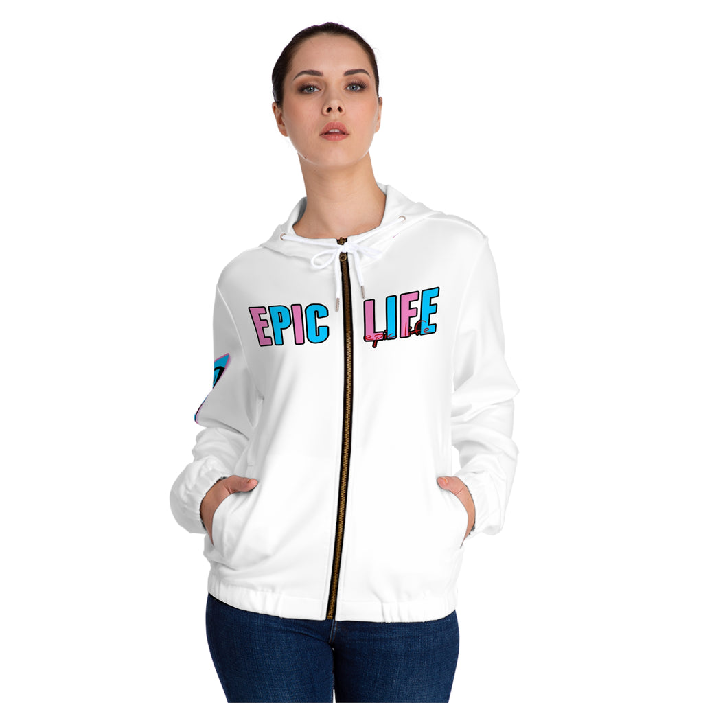 Epic Life Women’s Full-Zip Hoodie — Retro Neon Graphic Zip-Up