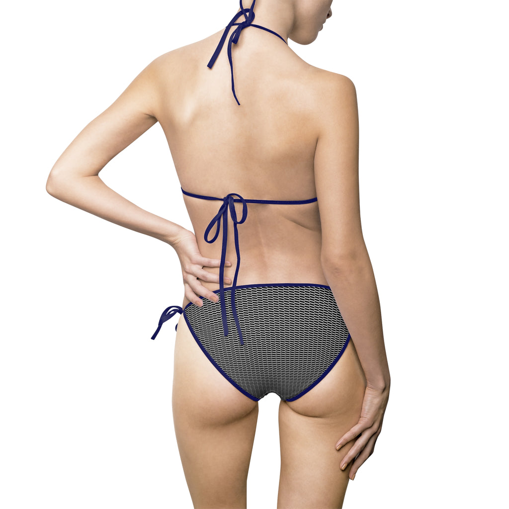 Textured Black Triangle Bikini — Women's Tie-Side Two-Piece Swimsuit