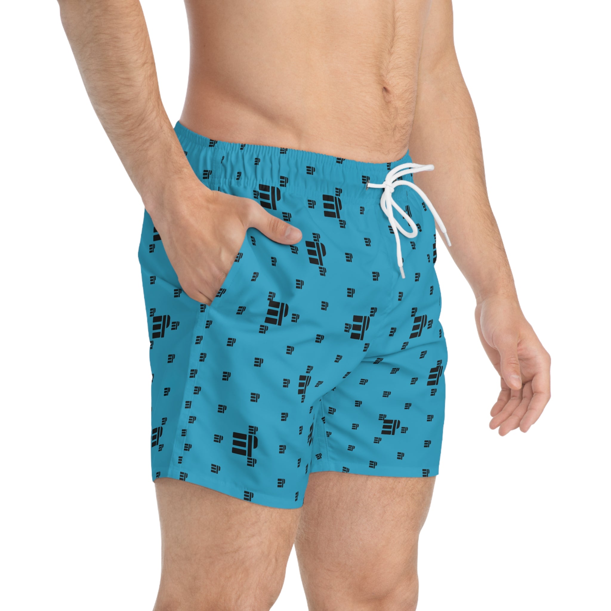 Aqua Blue Logo-Print Swim Trunks