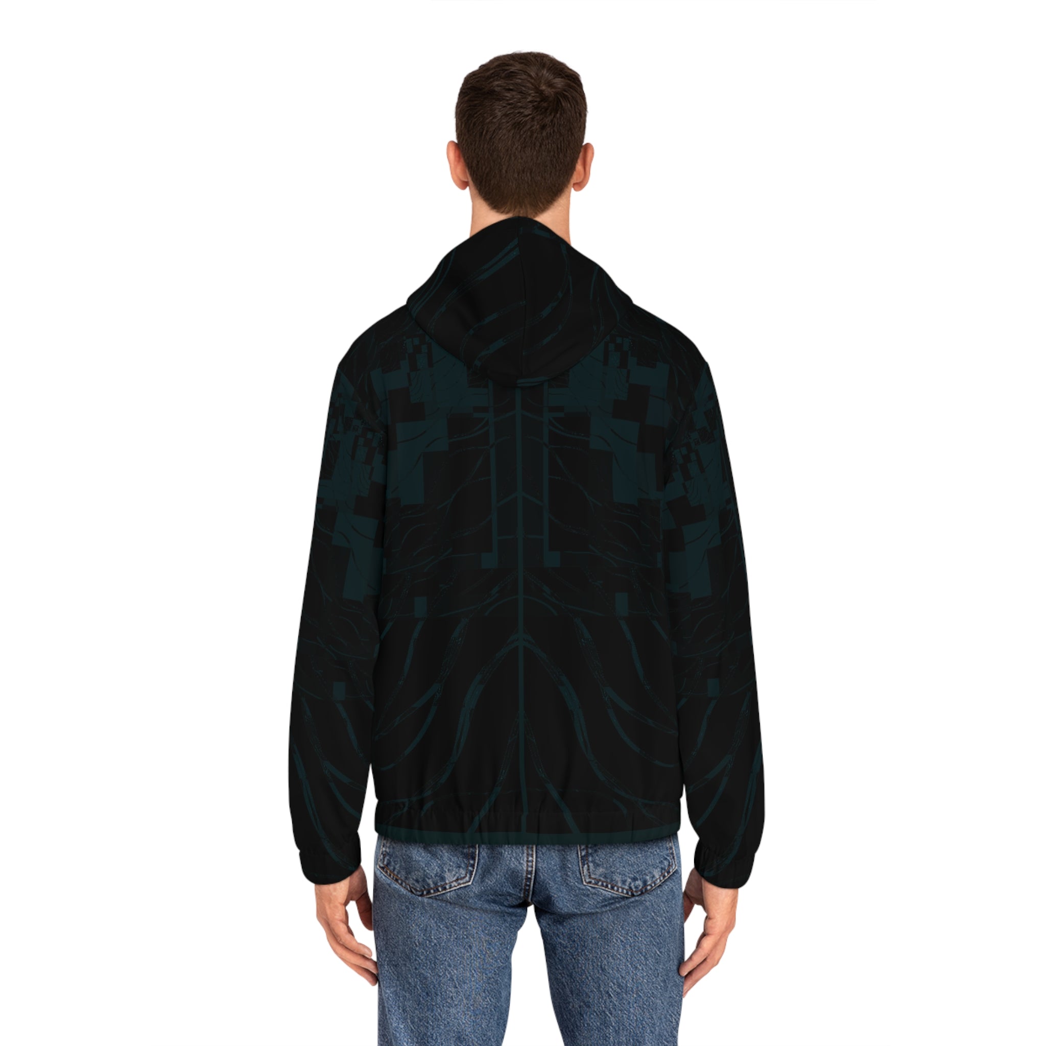 Urban Graphic Full-Zip Hoodie, Trendy Outerwear, Casual Wear, Unique Gift for Men, Street Style Fashion, Cozy Layering Piece