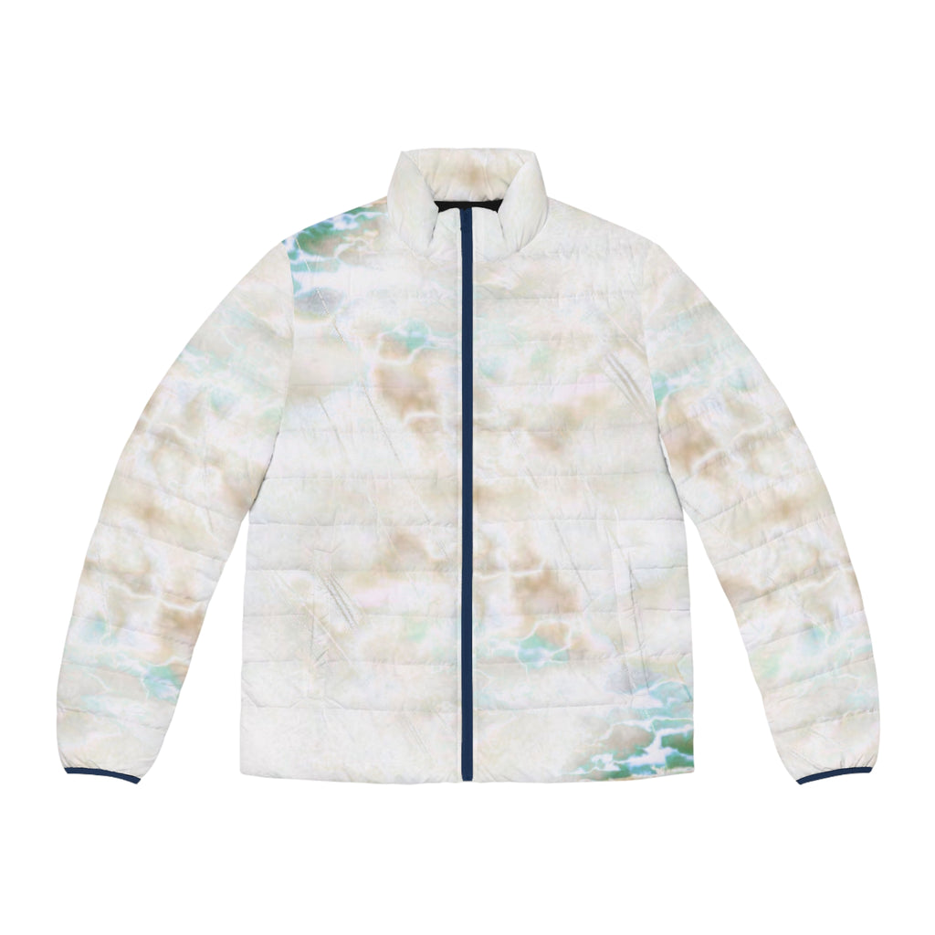 Marble Cloud Puffer Jacket — Men's Lightweight All-Over Print Coat