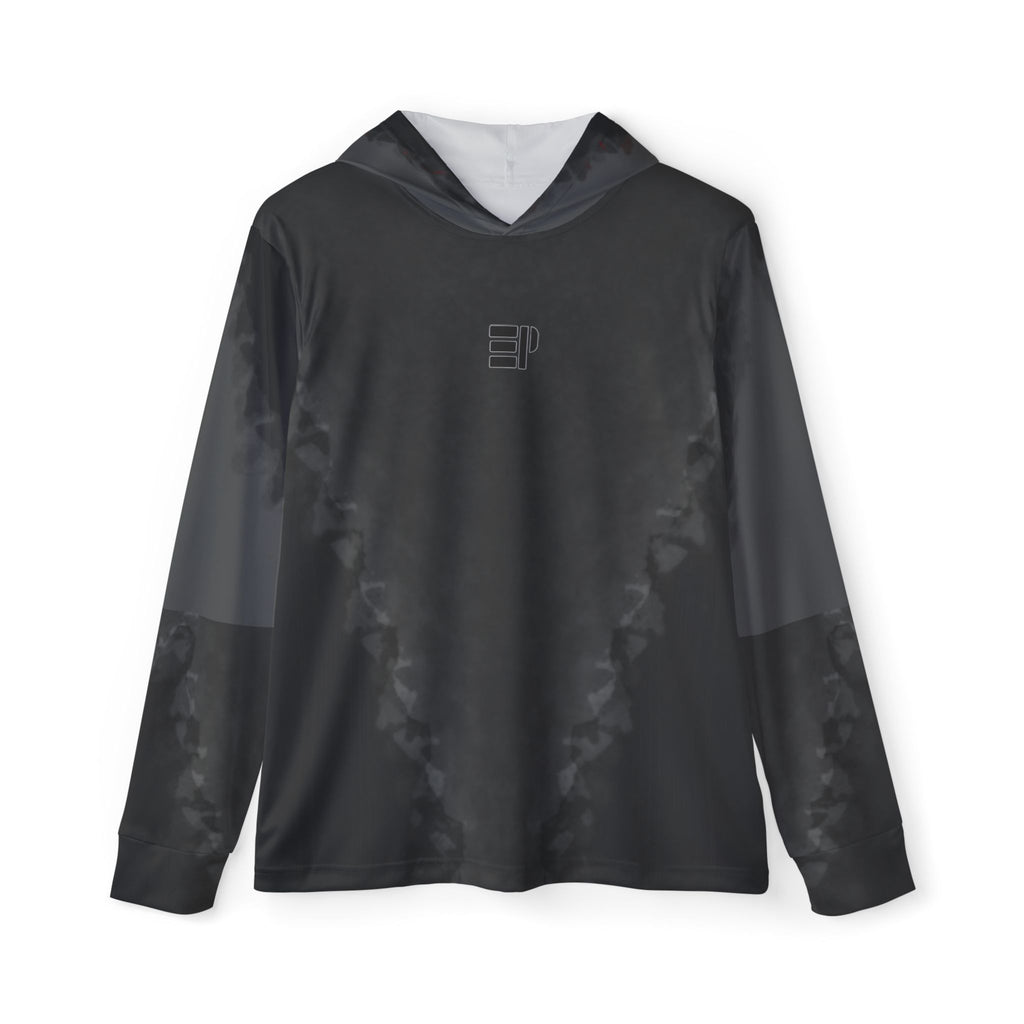 Men's Black Athletic Warmup Hoodie — Reflective Minimal Logo Sports Pullover