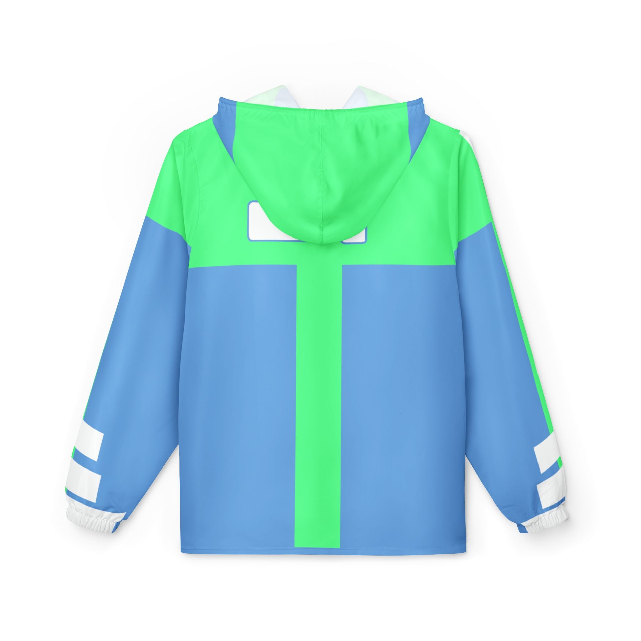 Neon Geometric Windbreaker Jacket — Blue & Lime All-Over Print