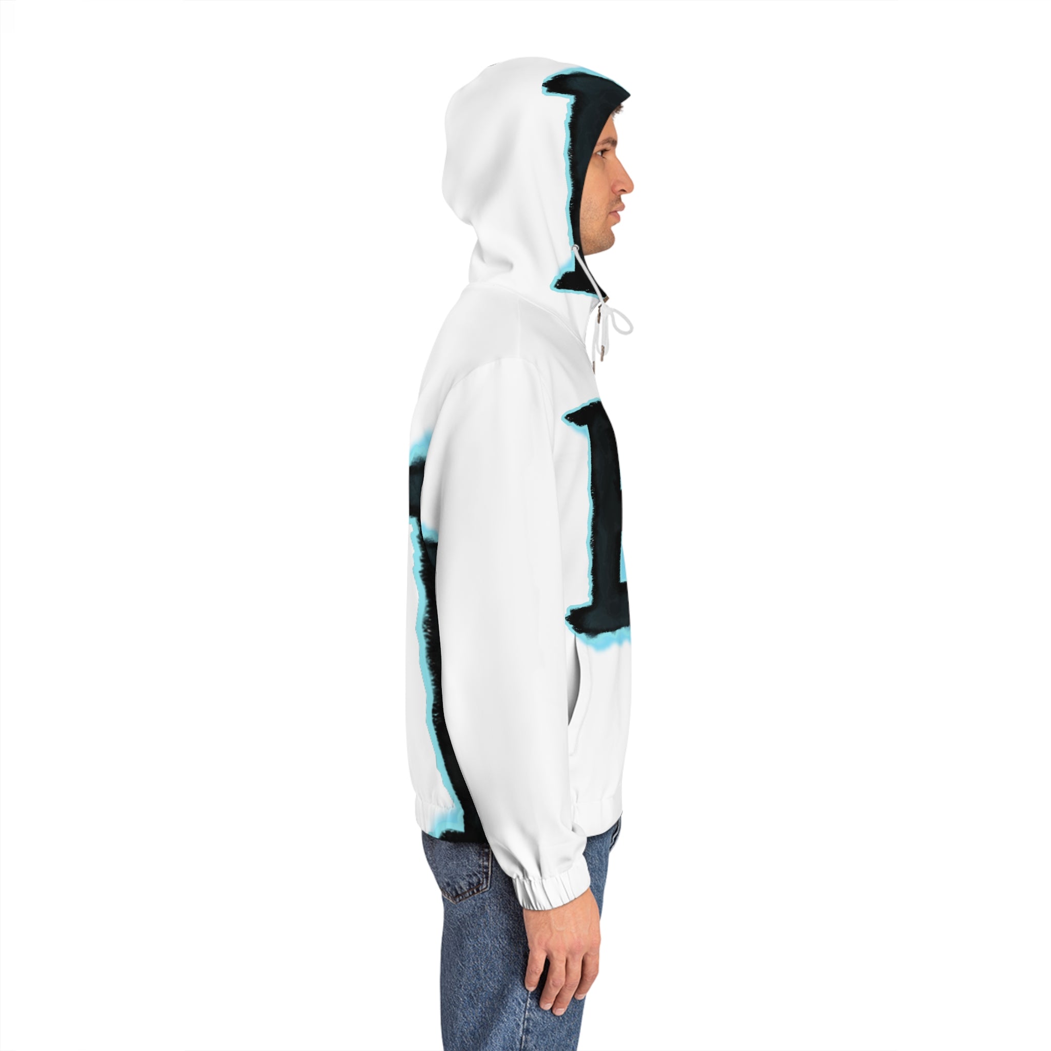 White Full-Zip Hoodie with Bold ‘EP’ Graphic — Streetwear Zip-Up Jacket