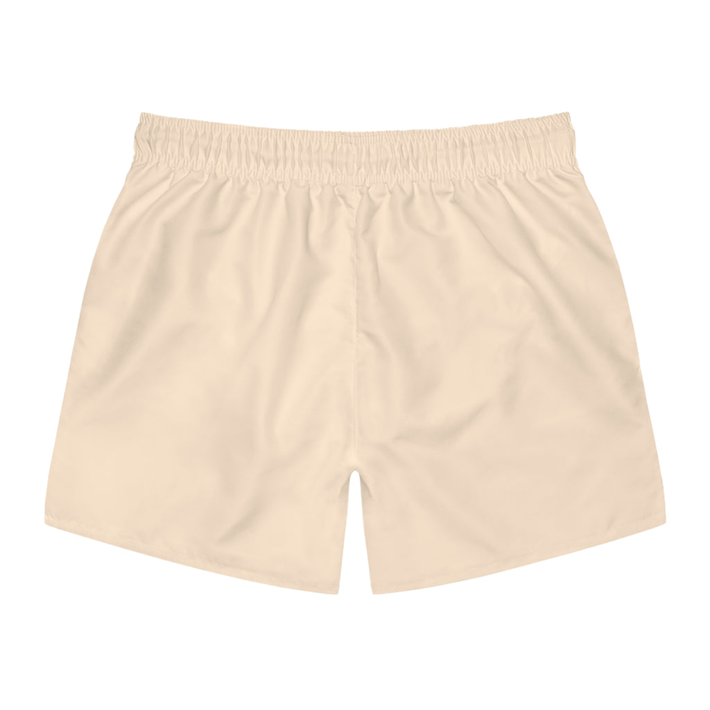 Minimal Beige Swim Trunks — Retro Stripe Beach Shorts