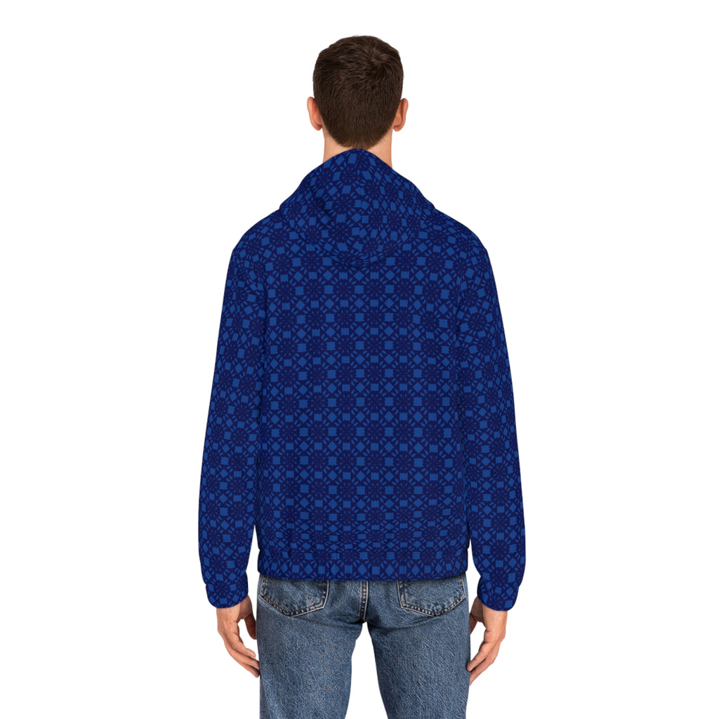 Blue Geometric Pattern Full‑Zip Hoodie