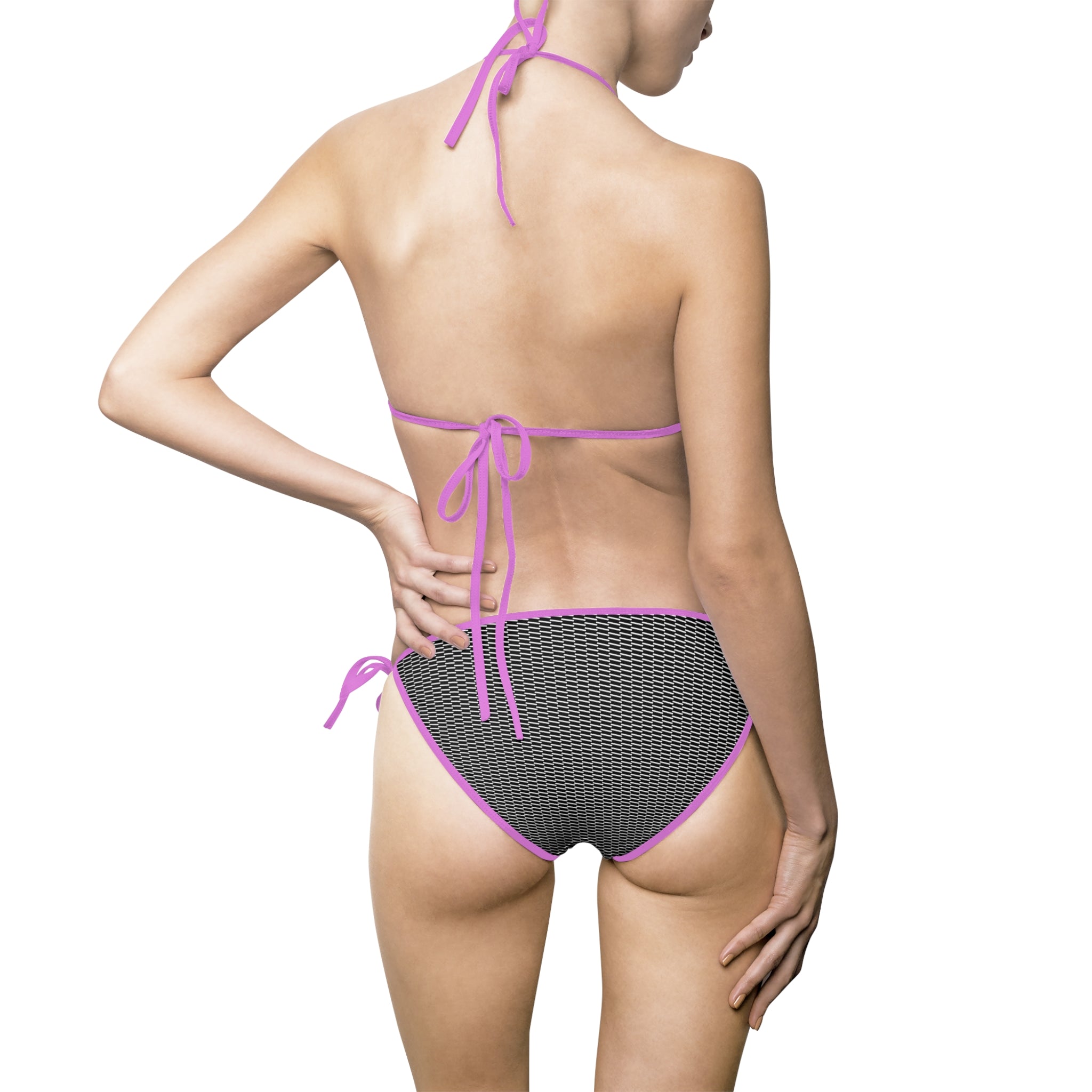 Textured Black Triangle Bikini — Women's Tie-Side Two-Piece Swimsuit