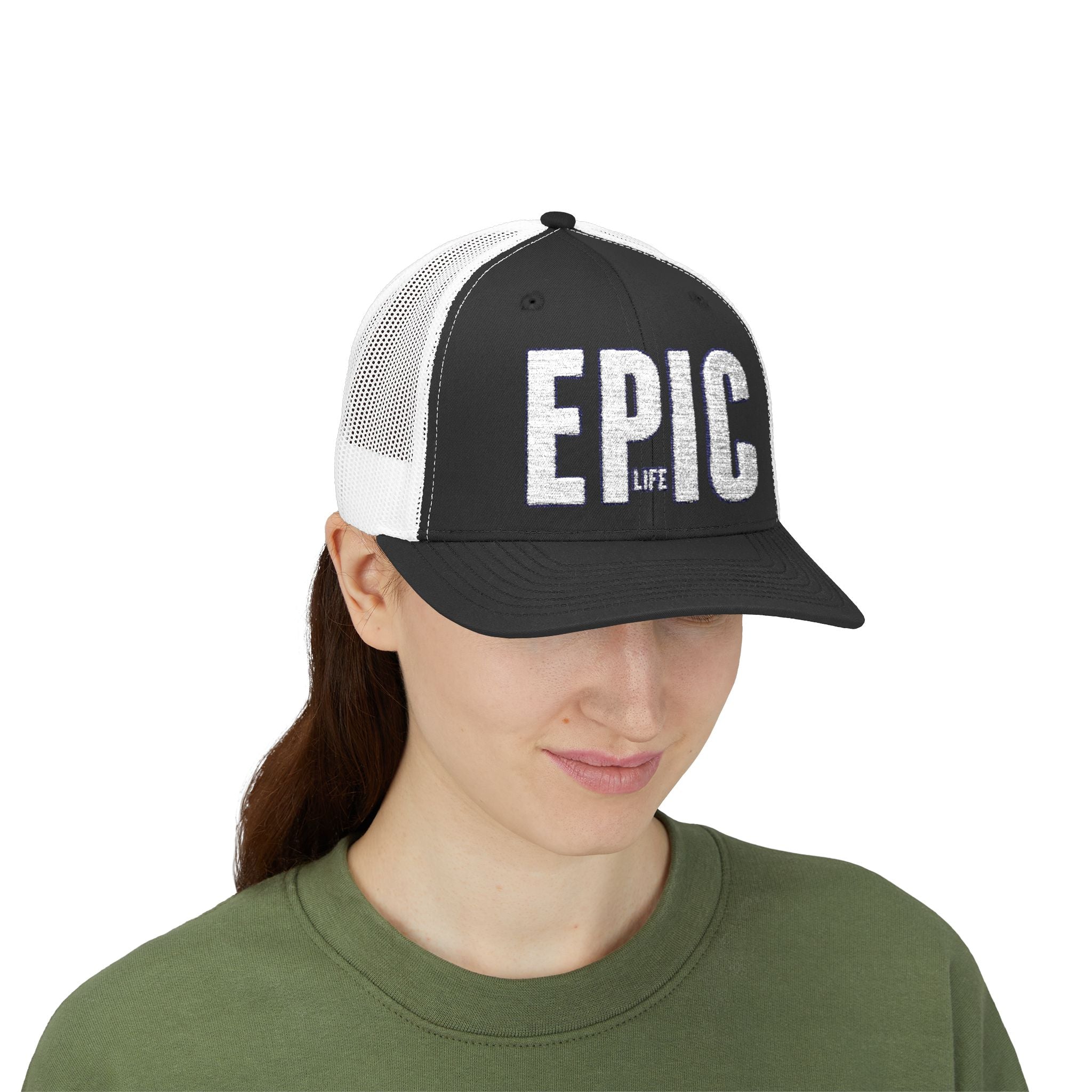 EPIC Snapback Trucker Cap — Distressed Bold Logo Mesh Hat