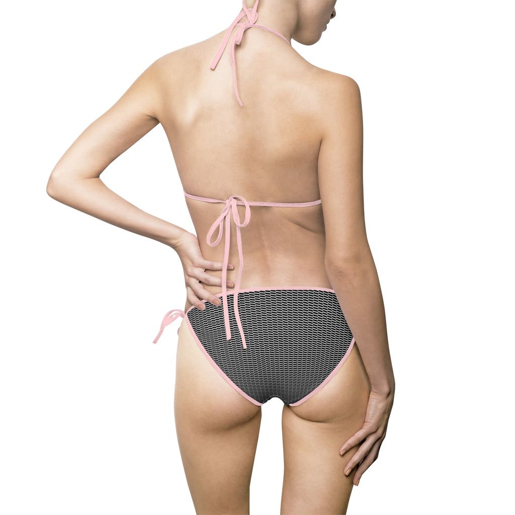 Textured Black Triangle Bikini — Women's Tie-Side Two-Piece Swimsuit