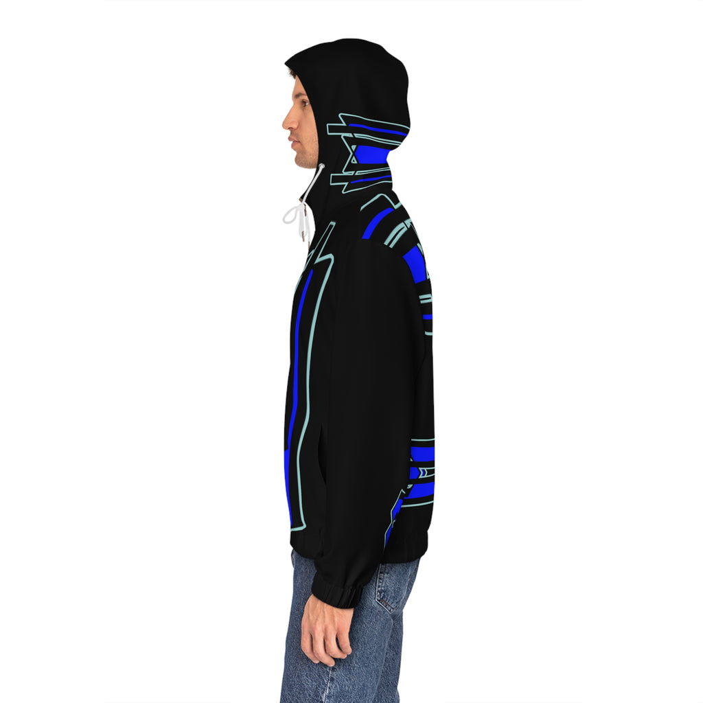 Geometric Neon Blue Zip Hoodie — Futuristic Streetwear Jacket